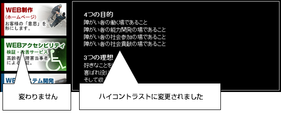 ハイコントラスト変換後の画面